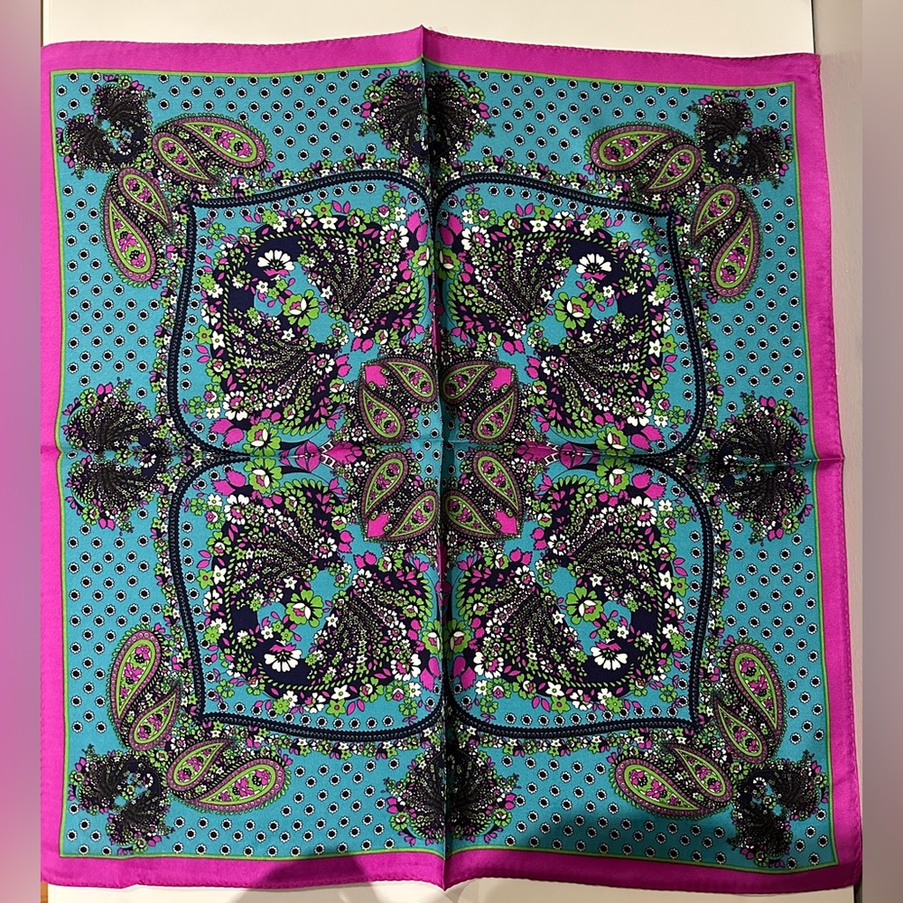 NWOT Vintage 100% Silk Scarf Bandana Paisley hand rolled